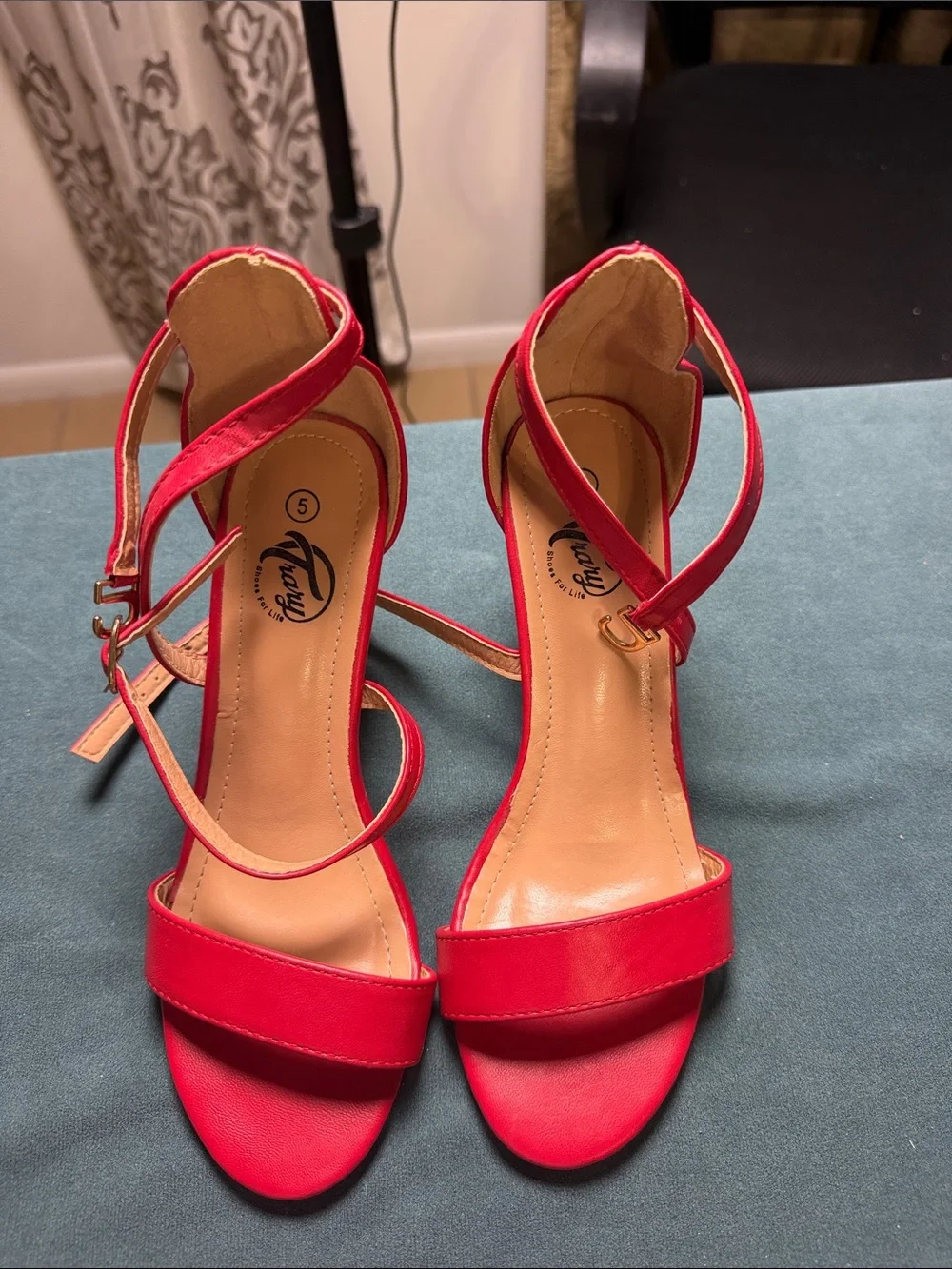Red Women's Ankle-Strap Heeled Sandals  Marked US 5, but they run roomy. 6
